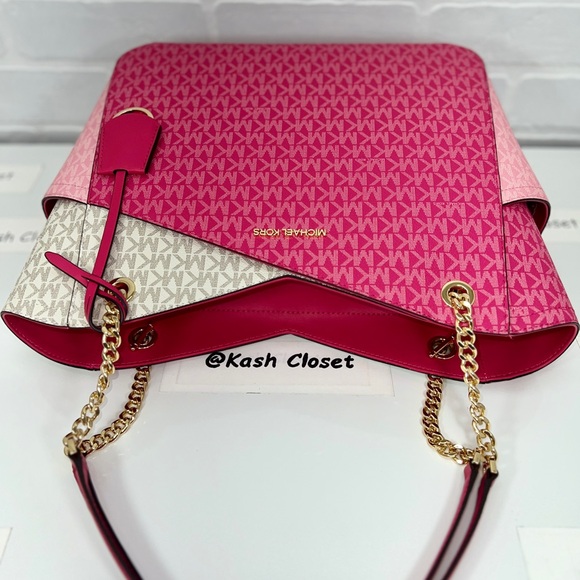 Michael Kors Shoulder Bag Xchain Jet Set LG Color-Block Logo Tote Electric Pink - Picture 7 of 11